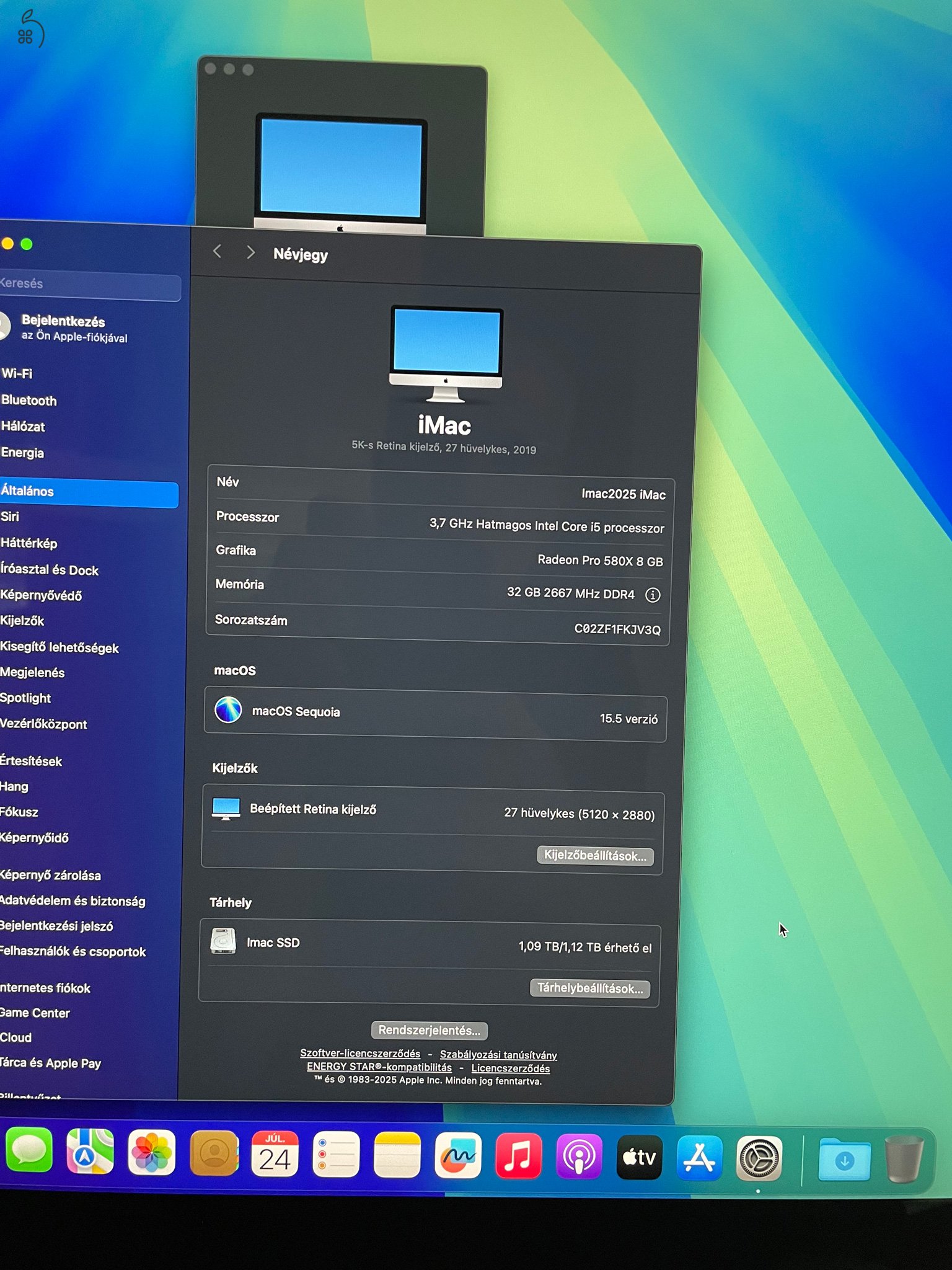 iMac27 5K, 2019, i5 3.7GHz-6 mag, 1TB SSD, 32GB RAM, 8GB video! - dobozában 