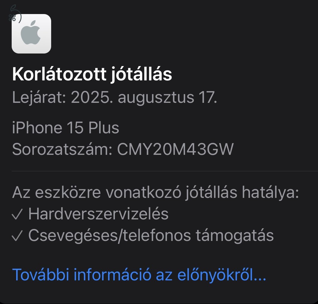 iPhone 15 Plus 128GB Blue - Kártyafüggetlen, Gyönyörű Állapot, 87% Akkumulátor, Hibátlan, Apple Garancia