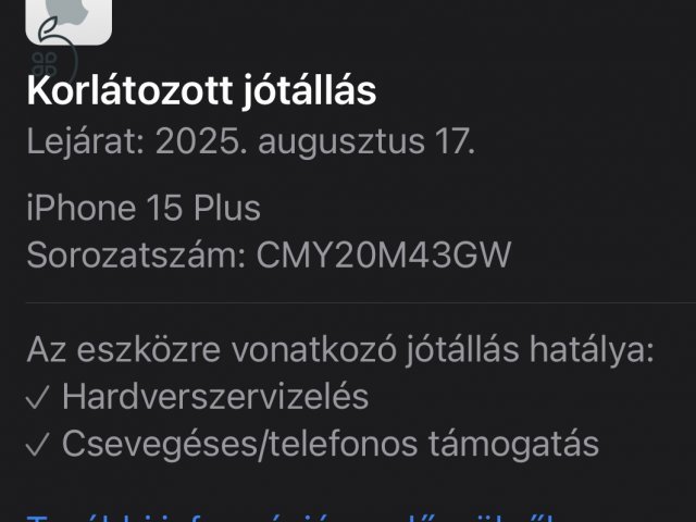 iPhone 15 Plus 128GB Blue - Kártyafüggetlen, Gyönyörű Állapot, 87% Akkumulátor, Hibátlan, Apple Garancia