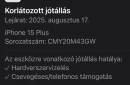 iPhone 15 Plus 128GB Blue - Kártyafüggetlen, Gyönyörű Állapot, 87% Akkumulátor, Hibátlan, Apple Garancia