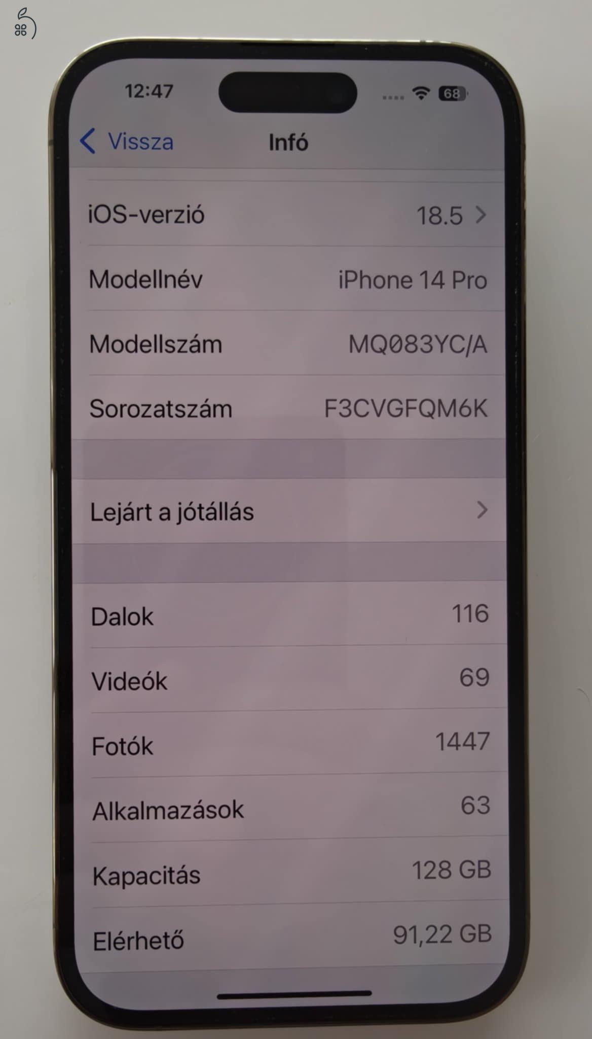 Patika állapotú iPhone 14 Pro nemdohányzó hölgytulajdonostól :o) eladó