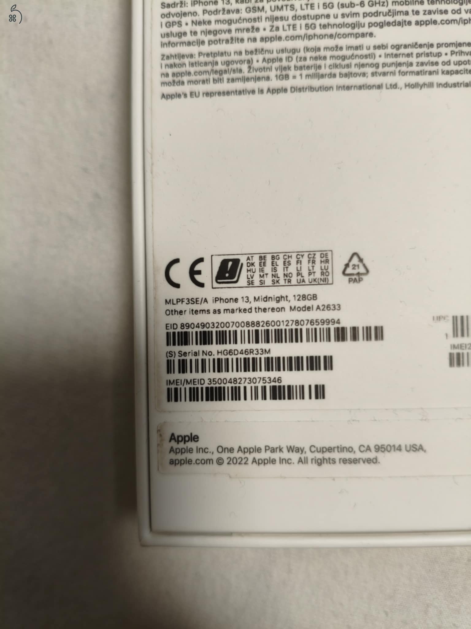 Apple iphone 13 128GB Mobiltelefon ( Black )(Kártyafüggetlen)
