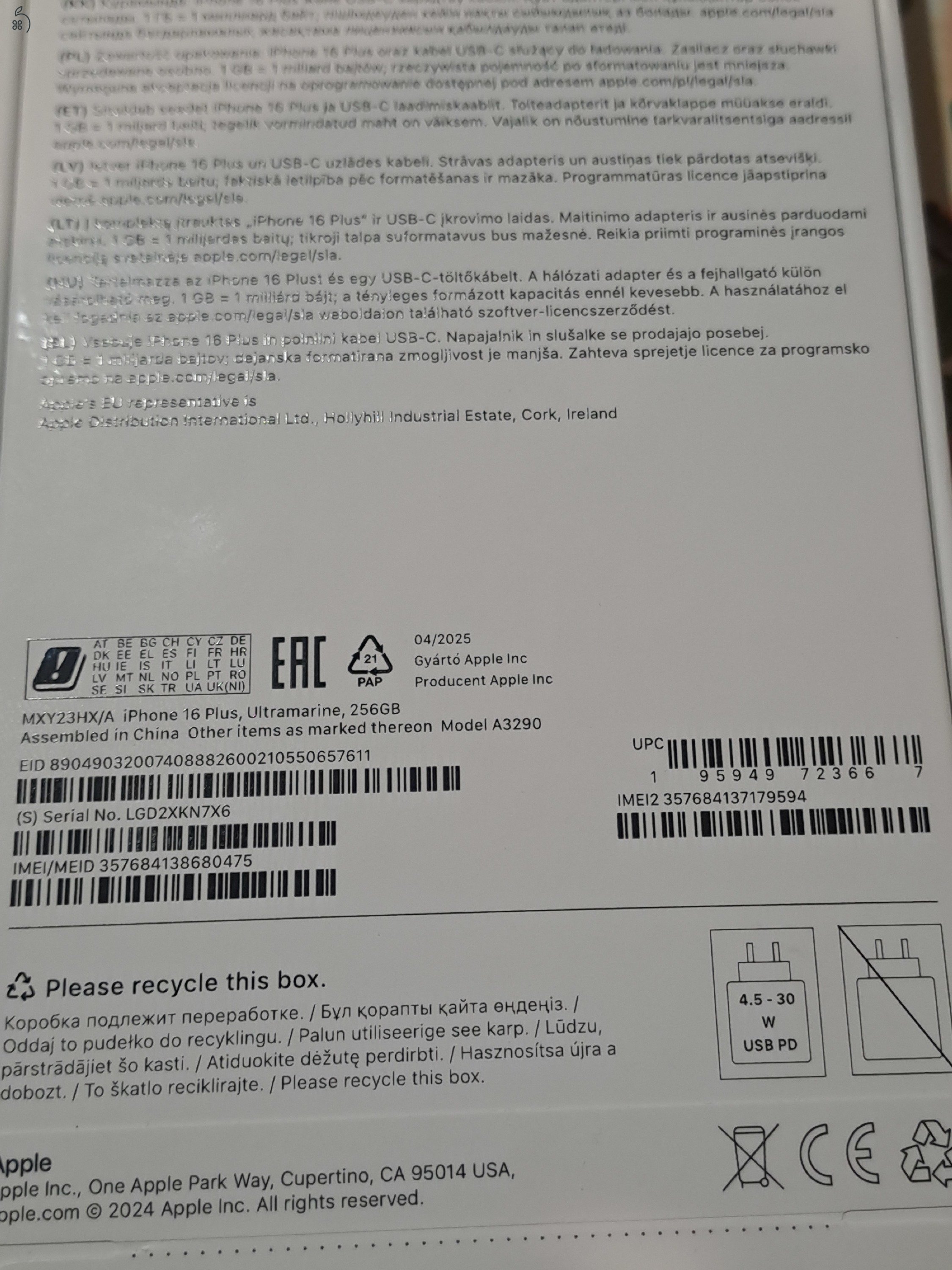 Iphone 16 plusz 256gb a3290