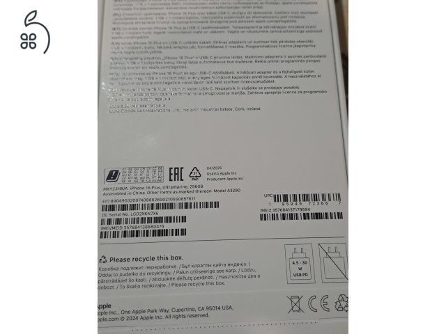 Iphone 16 plusz 256gb a3290