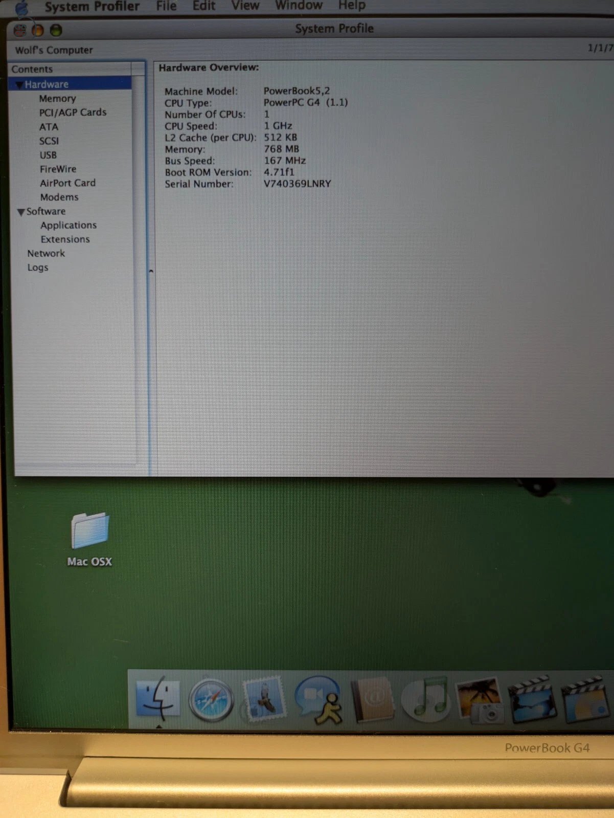 Apple PowerBook G4 15' 1GHz – 768MB RAM 