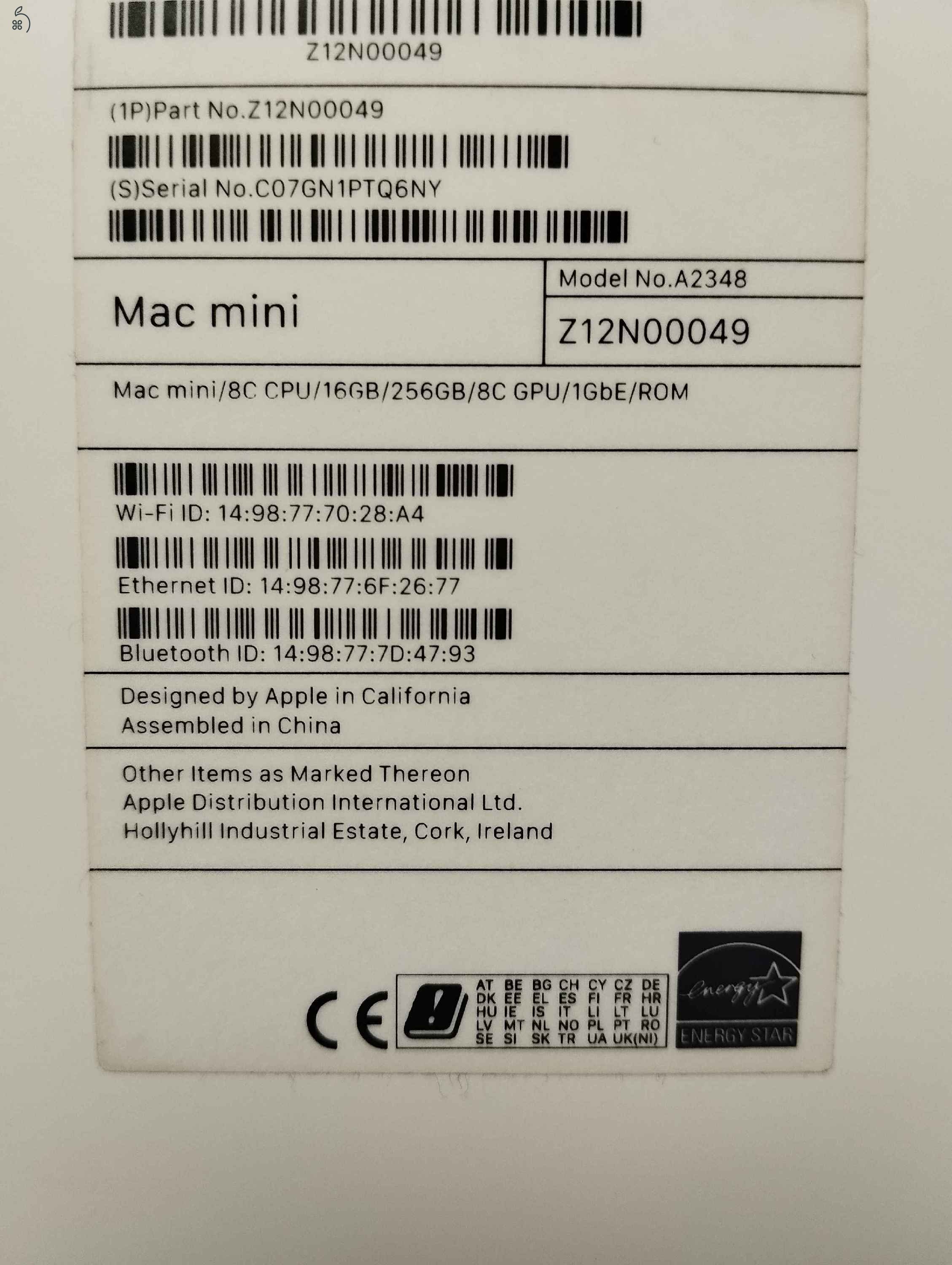 Mac Mini M1 16GB/256GB