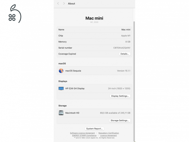 M1 Mac Mini 8GB /256 GB + Billentyűzet + Monitor