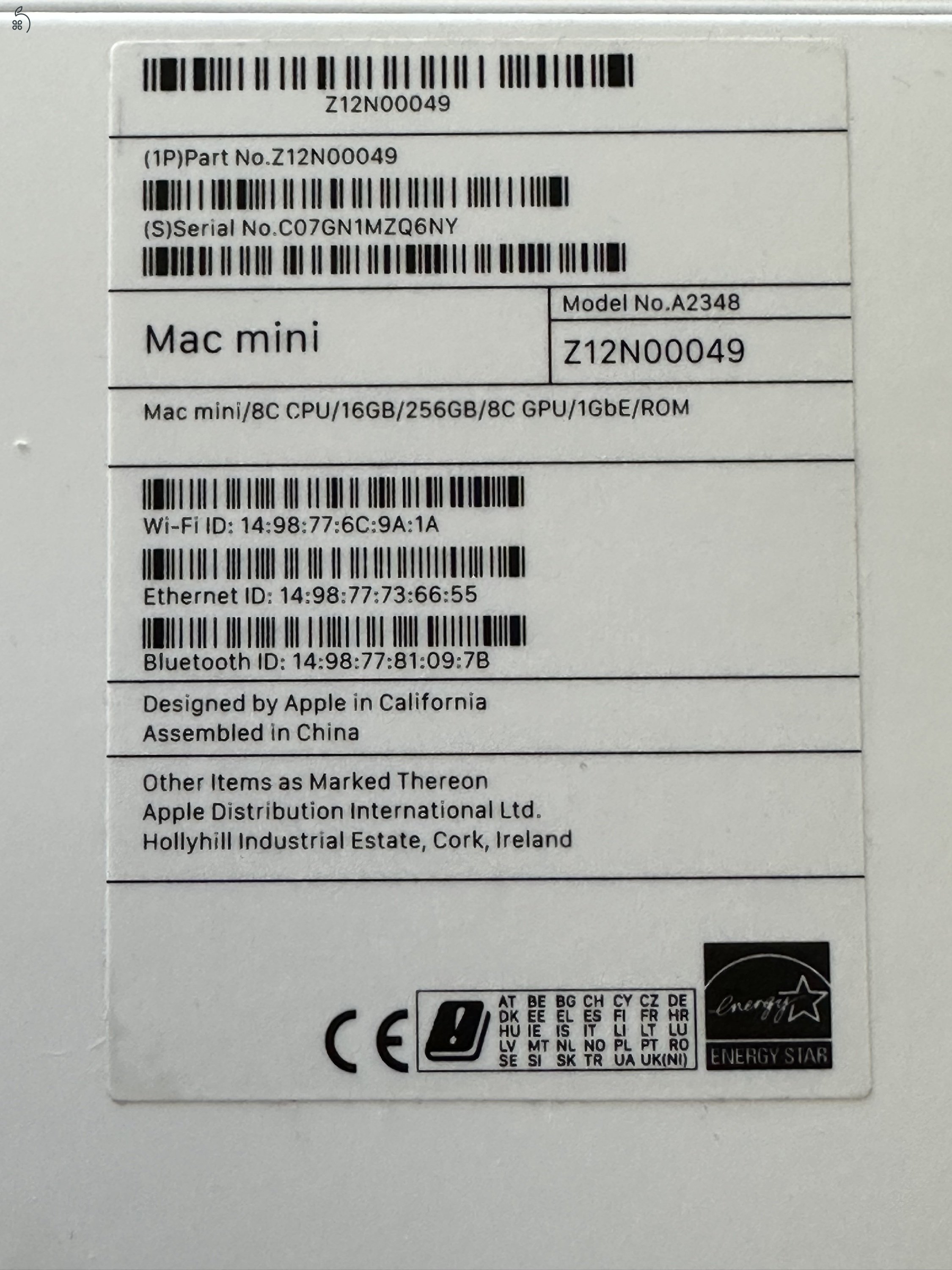 Mac mini M1 16Gb/256GB