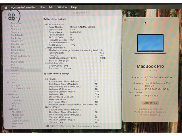 Macbook Pro 2019 i9 16 GB ram, 500 GB ssd
