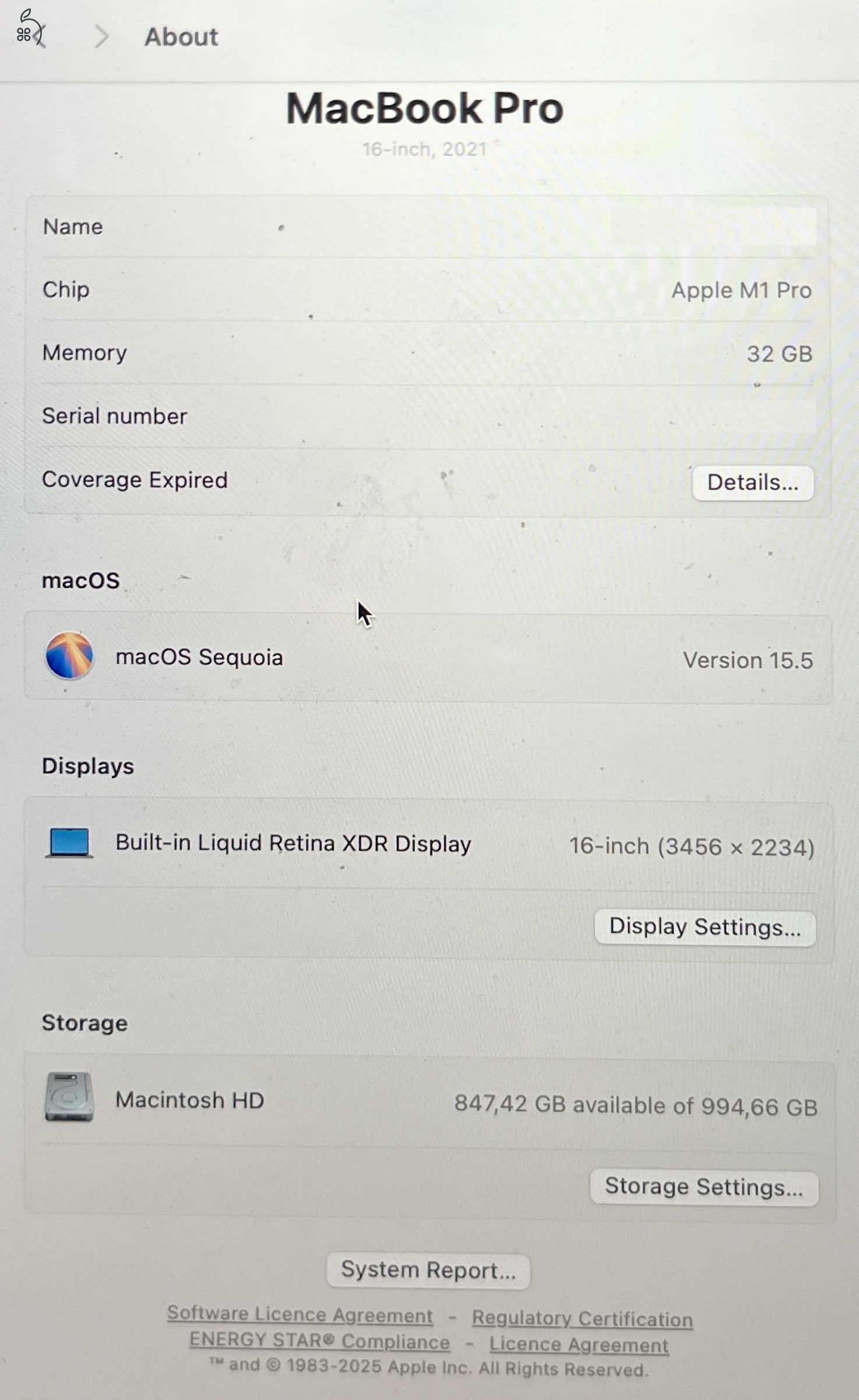 MacBook Pro M1 Pro 16” Retina 2021