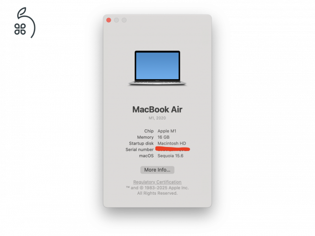 Szürke M1 Macbook Air 2020 16/512