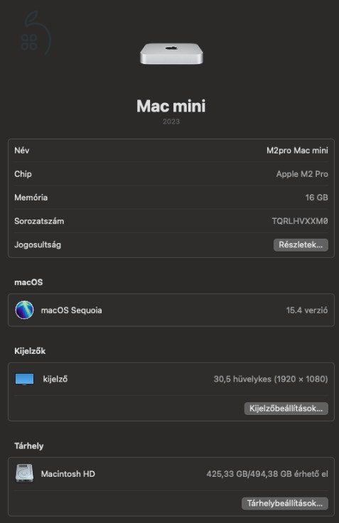Mac Mini M2 Pro (2023) eladó - 16GB RAM, 512GB SSD