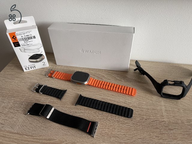 Apple Watch Ultra 2 49mm Titanium (Orange Ocean Band)  + Spigen folia + 3 szíj