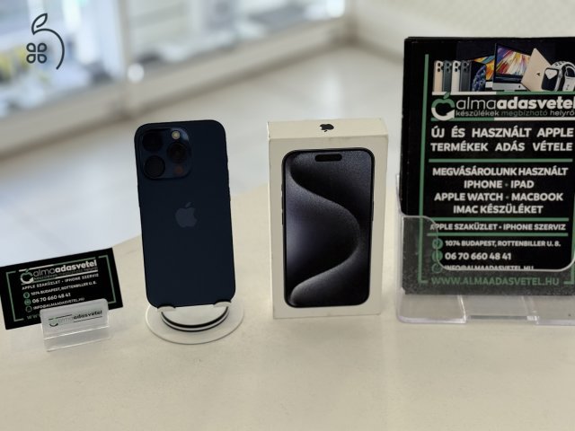 iPhone 15 Pro 128GB Kék Vodafone Újszerű/1-3 hónap gar./Akku 96%/p4413