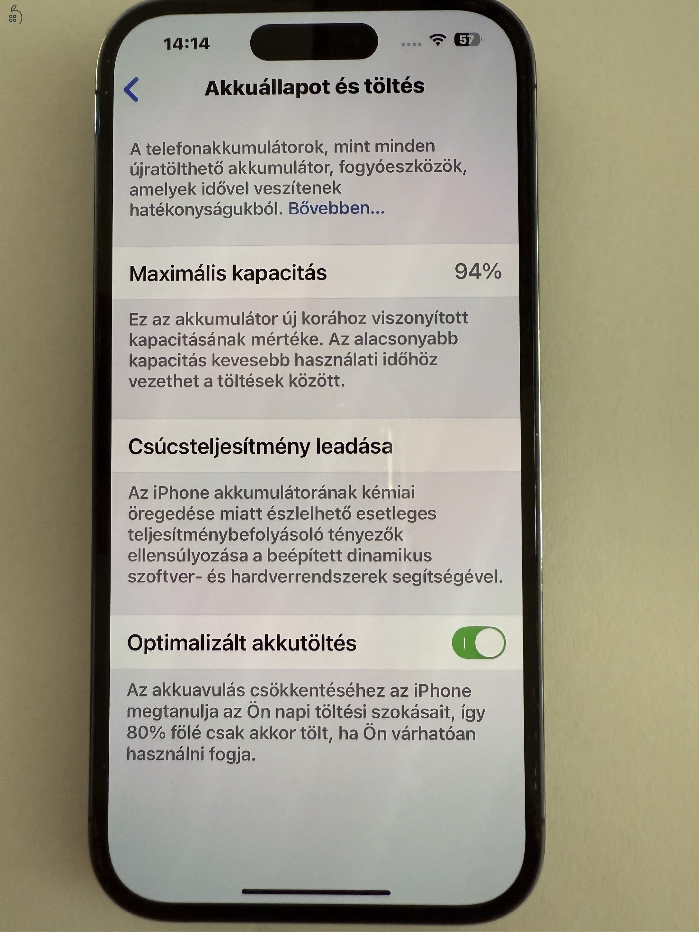 Apple iPhone PRO 14 256GB karc mentes 94% akku sötét szürke eladó