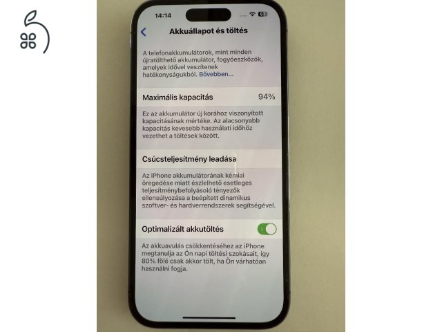 Apple iPhone PRO 14 256GB karc mentes 94% akku sötét szürke eladó