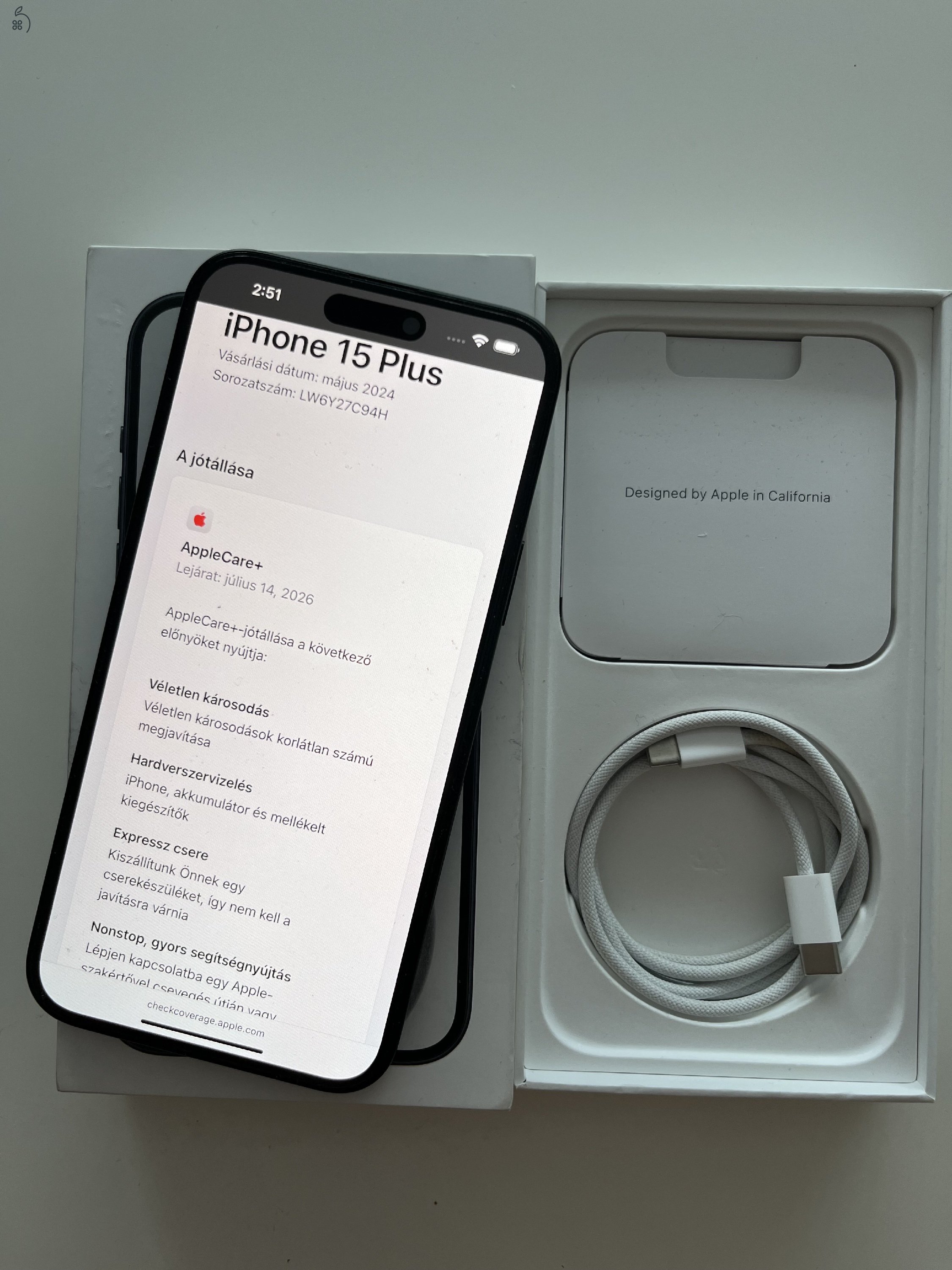 iPhone 15 Plus 128GB Apple Care + jótállás 2026.07.14.-ig! 