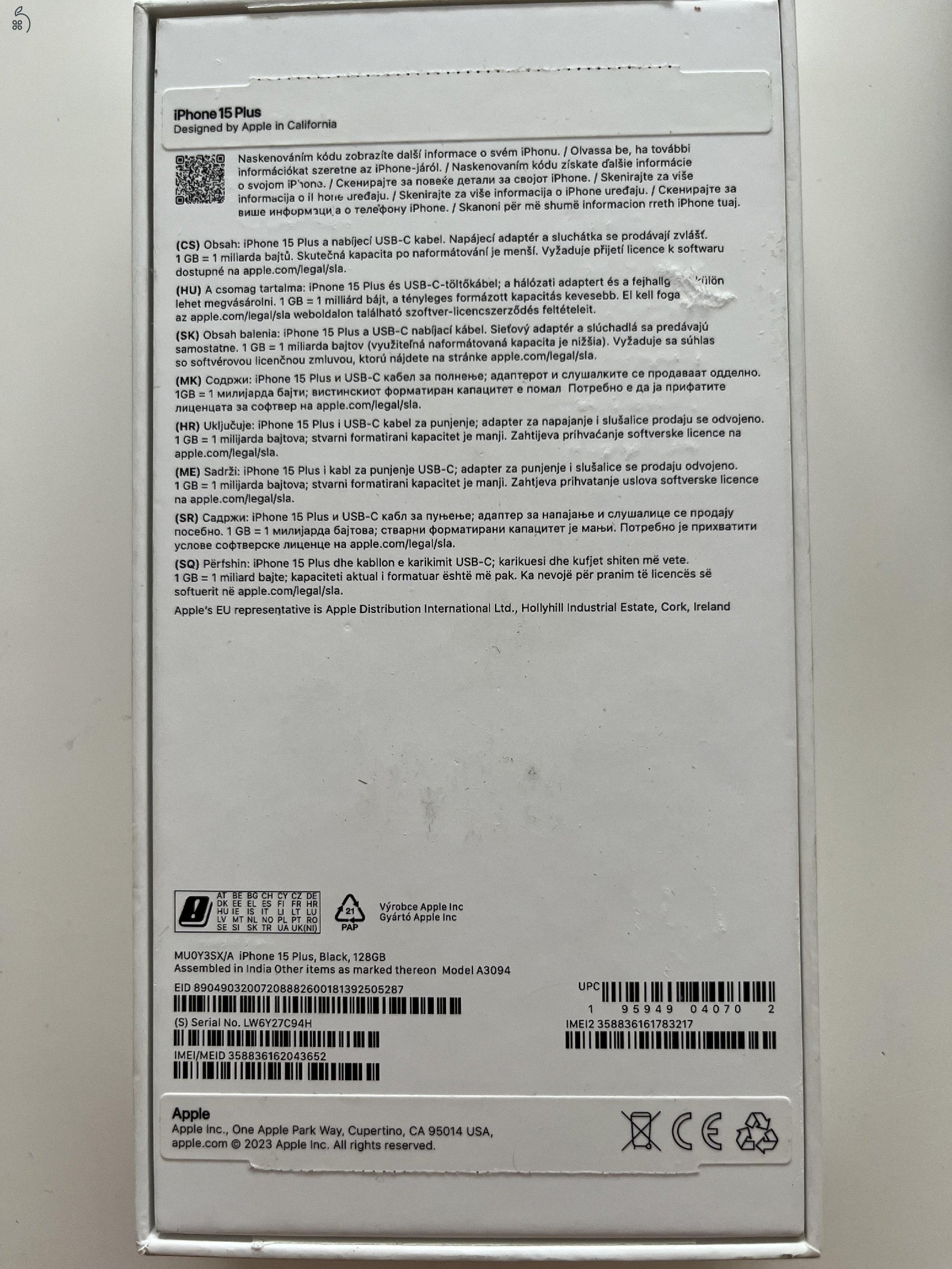 iPhone 15 Plus 128GB Apple Care + jótállás 2026.07.14.-ig! 