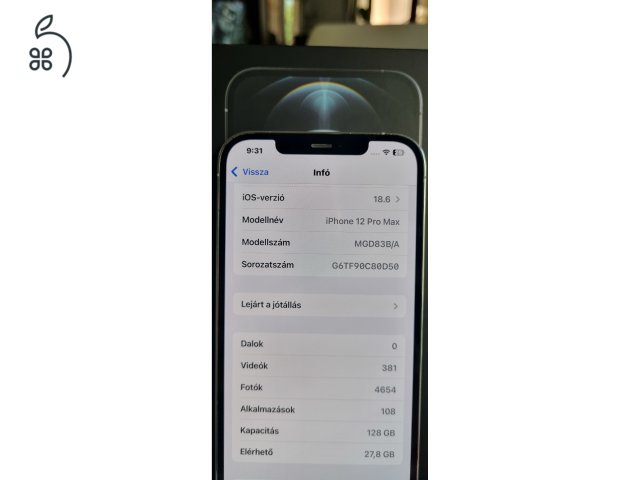  iPhone 12 Pro Max, Silver, 128GB, megkímélt, kártyafüggetlen