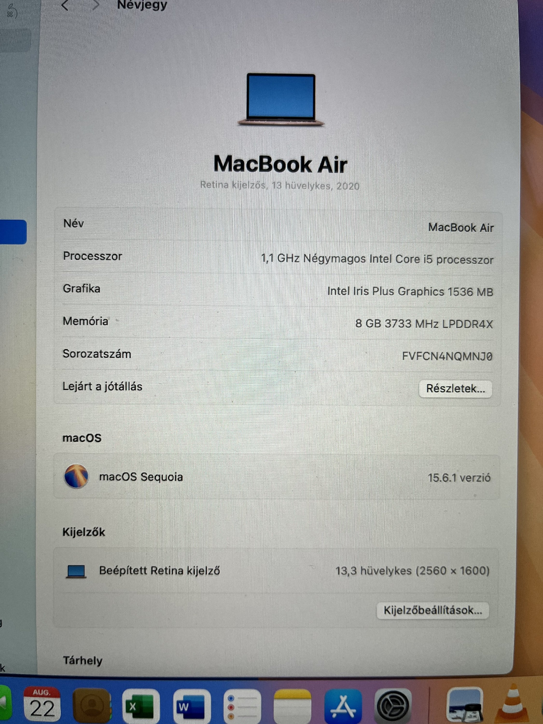 MacBook air 13,3 4 mag, i5, 8gb, 250 Gb, 2020.