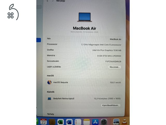 MacBook air 13,3 4 mag, i5, 8gb, 250 Gb, 2020.