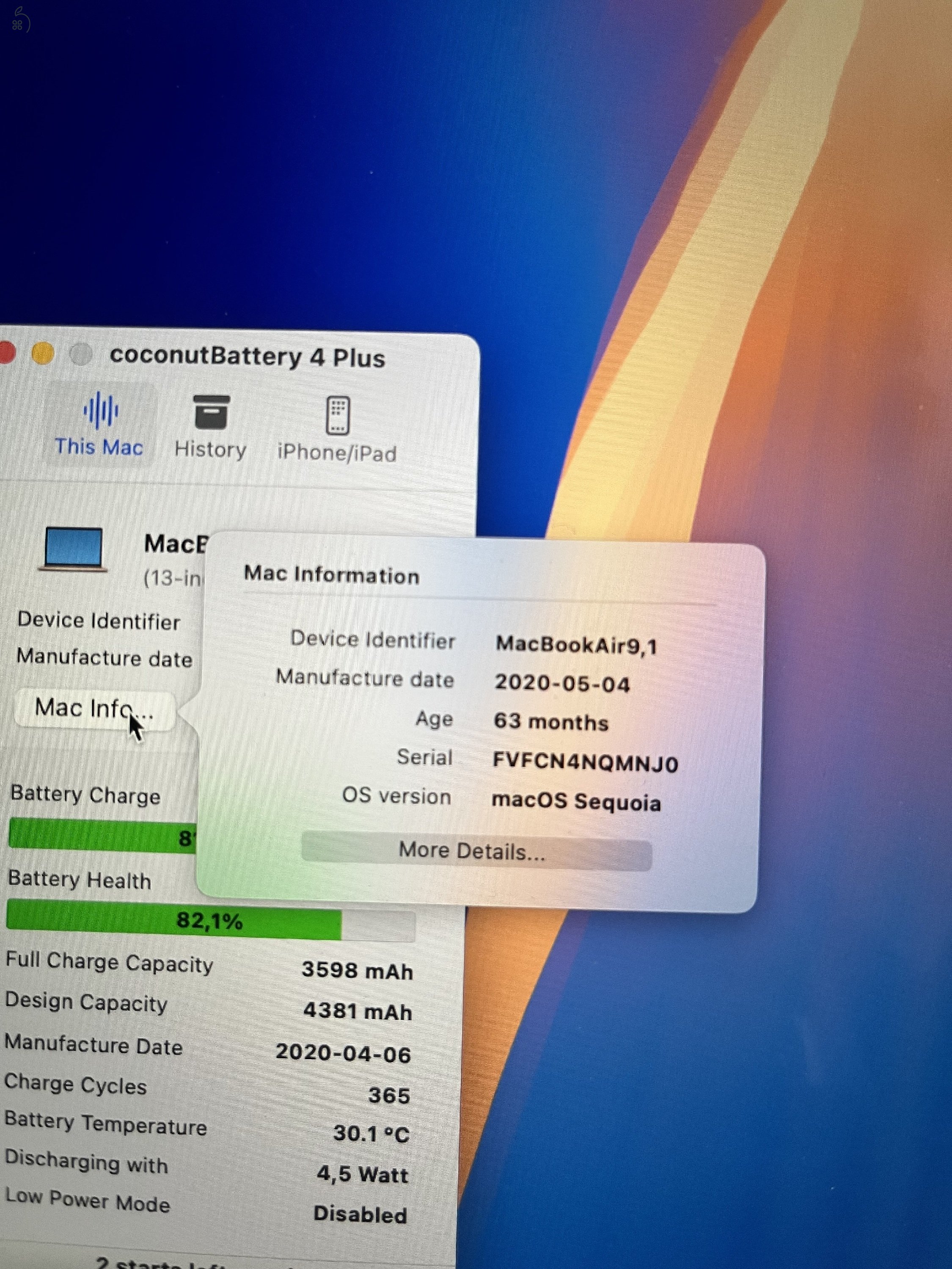 MacBook air 13,3 4 mag, i5, 8gb, 250 Gb, 2020.