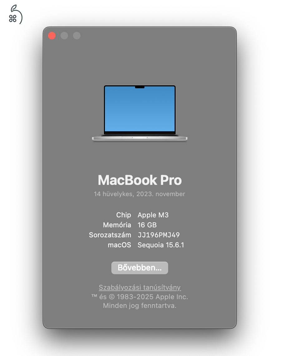 Eladó MacBook Pro M3 – 16GB RAM, 512GB SSD, SILVER, új állapot!