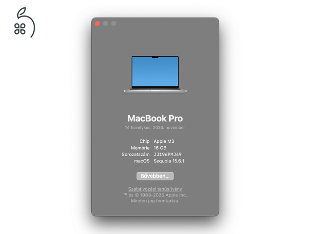 Eladó MacBook Pro M3 – 16GB RAM, 512GB SSD, SILVER, új állapot!