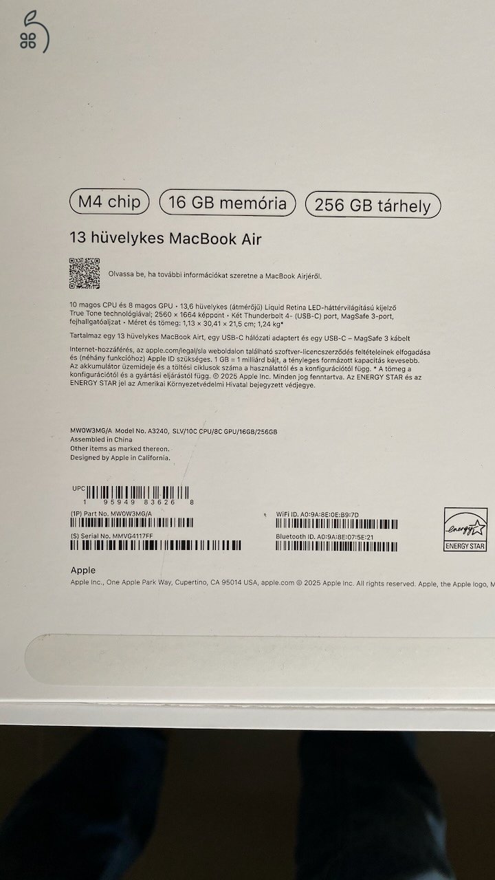 MacBook Air 13-inch, M4, 2025  16/256 GB