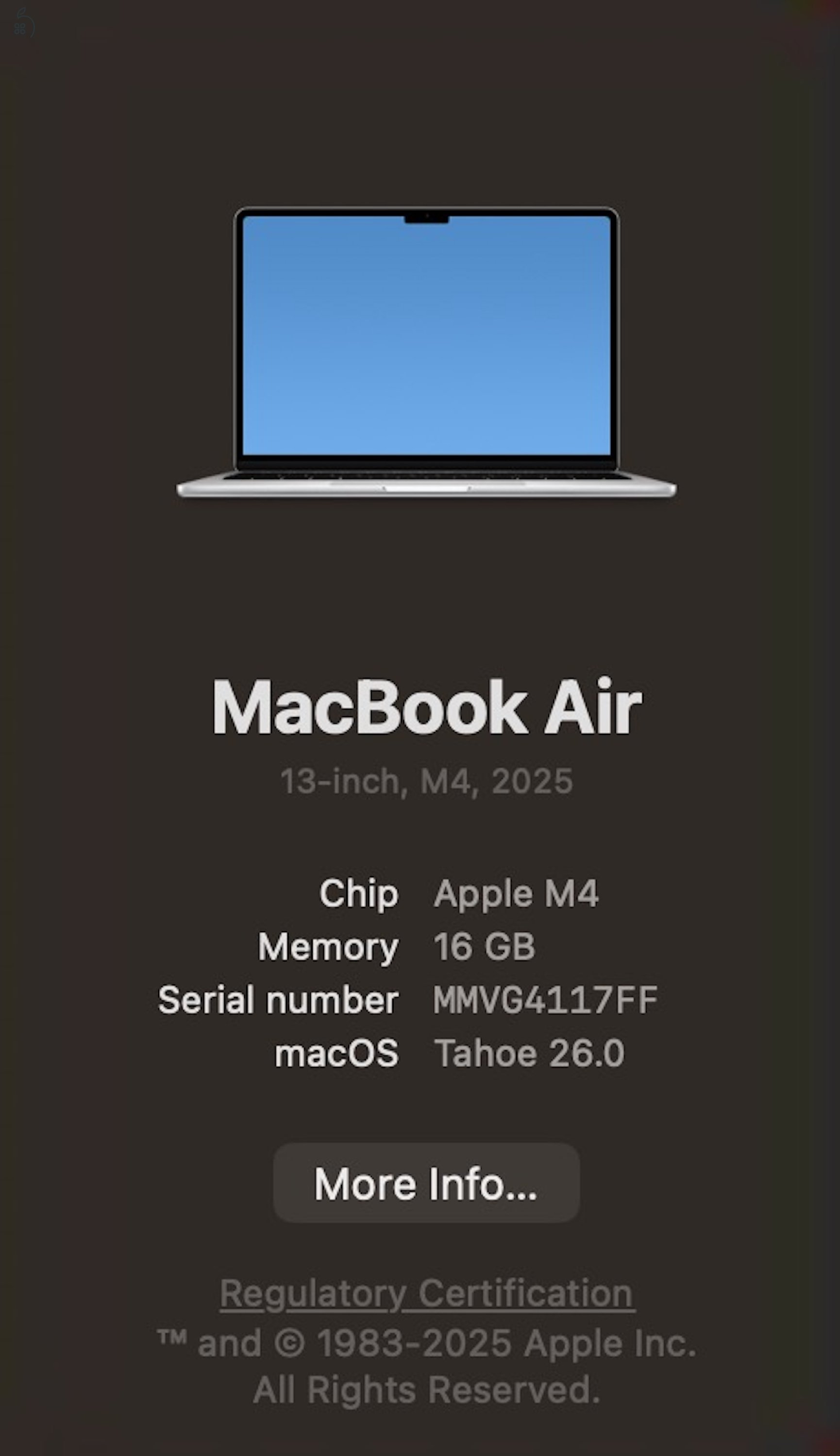 MacBook Air 13-inch, M4, 2025  16/256 GB