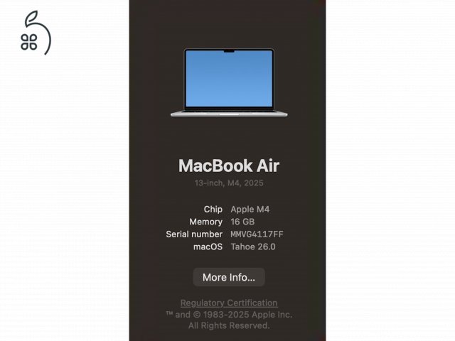 MacBook Air 13-inch, M4, 2025  16/256 GB