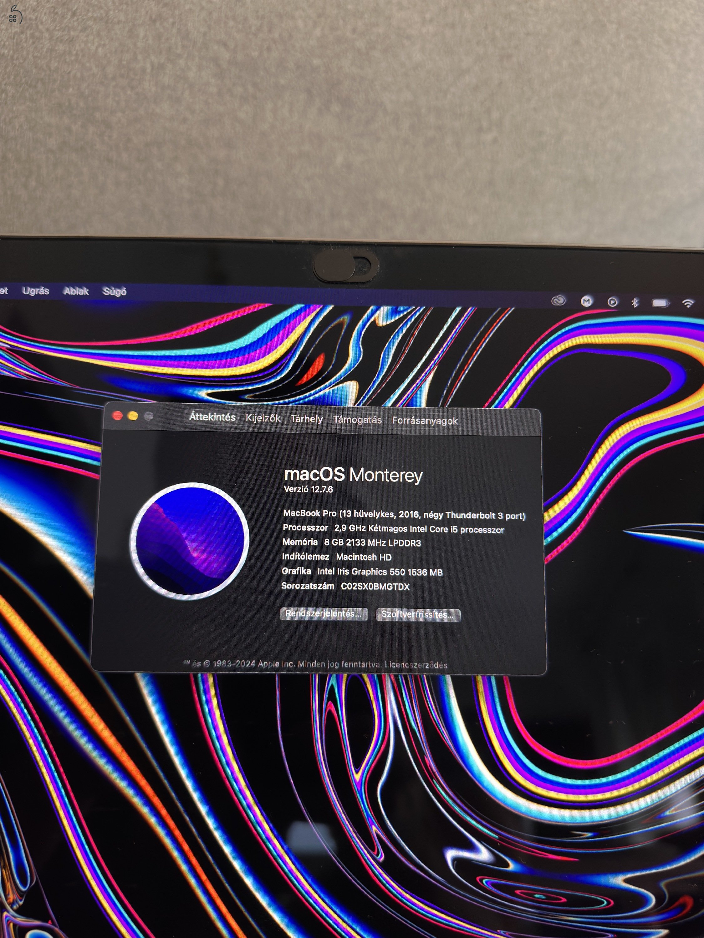 Macbook pro 2016 touchbar 8/256 magyar bill