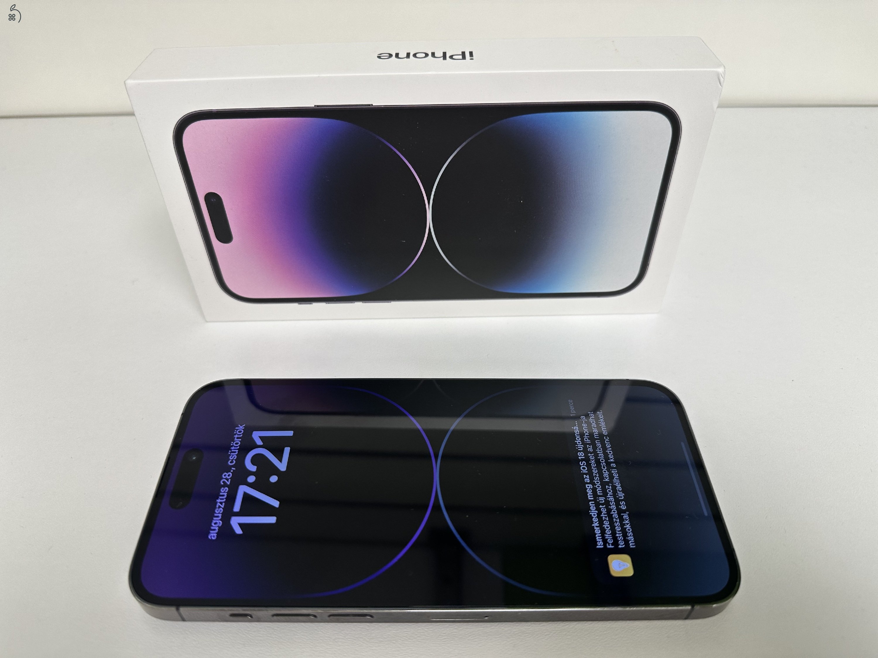 Üzletből, garanciával, iPhone 14 Pro Max 512 Lila, újszerű állapot, doboz, kábel