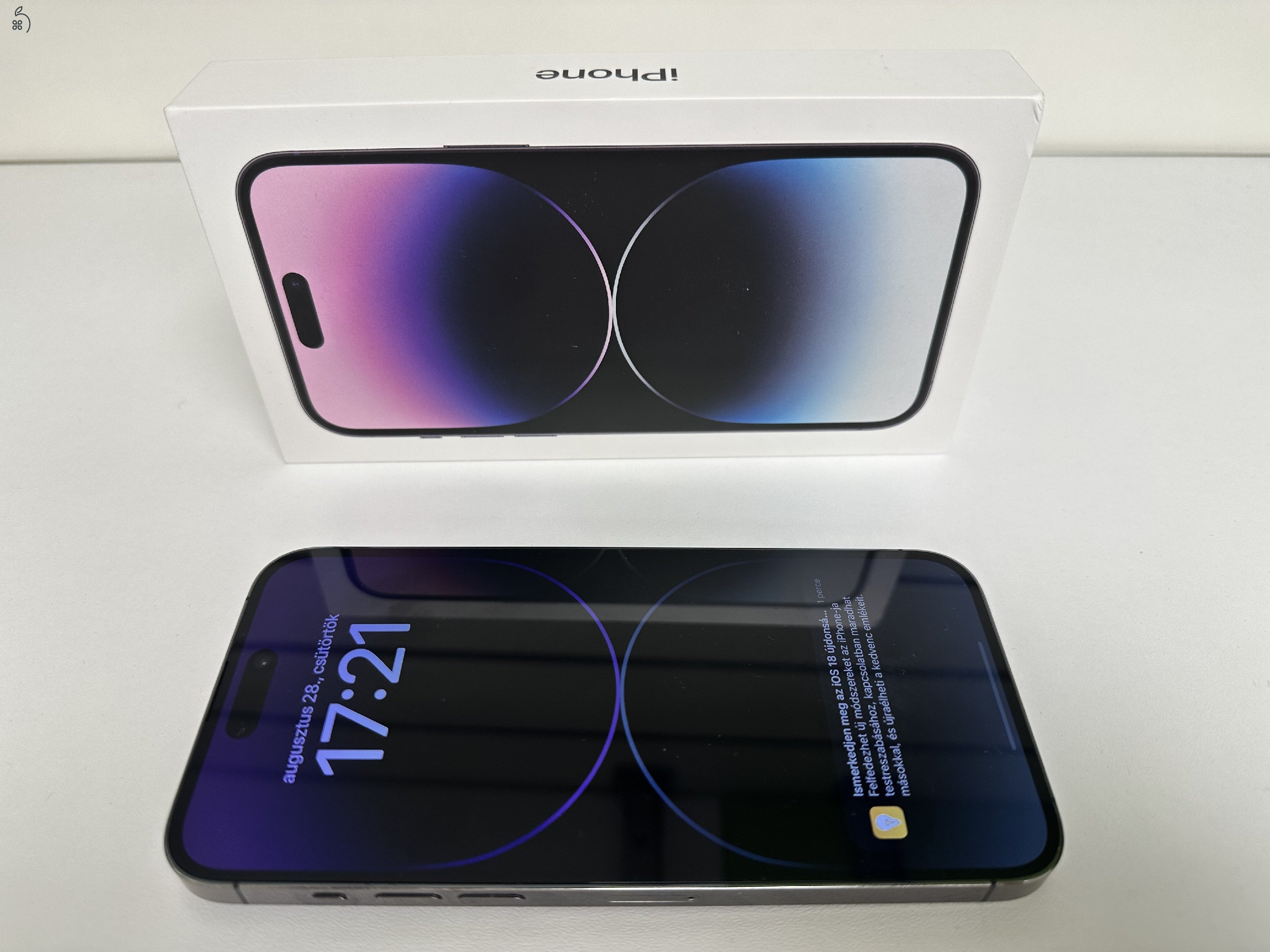 Üzletből, garanciával, iPhone 14 Pro Max 512 Lila, újszerű állapot, doboz, kábel