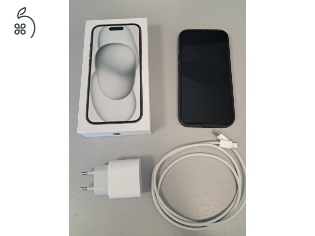 Iphone 15 Black 128 GB dobozos, garanciás, 100% akku