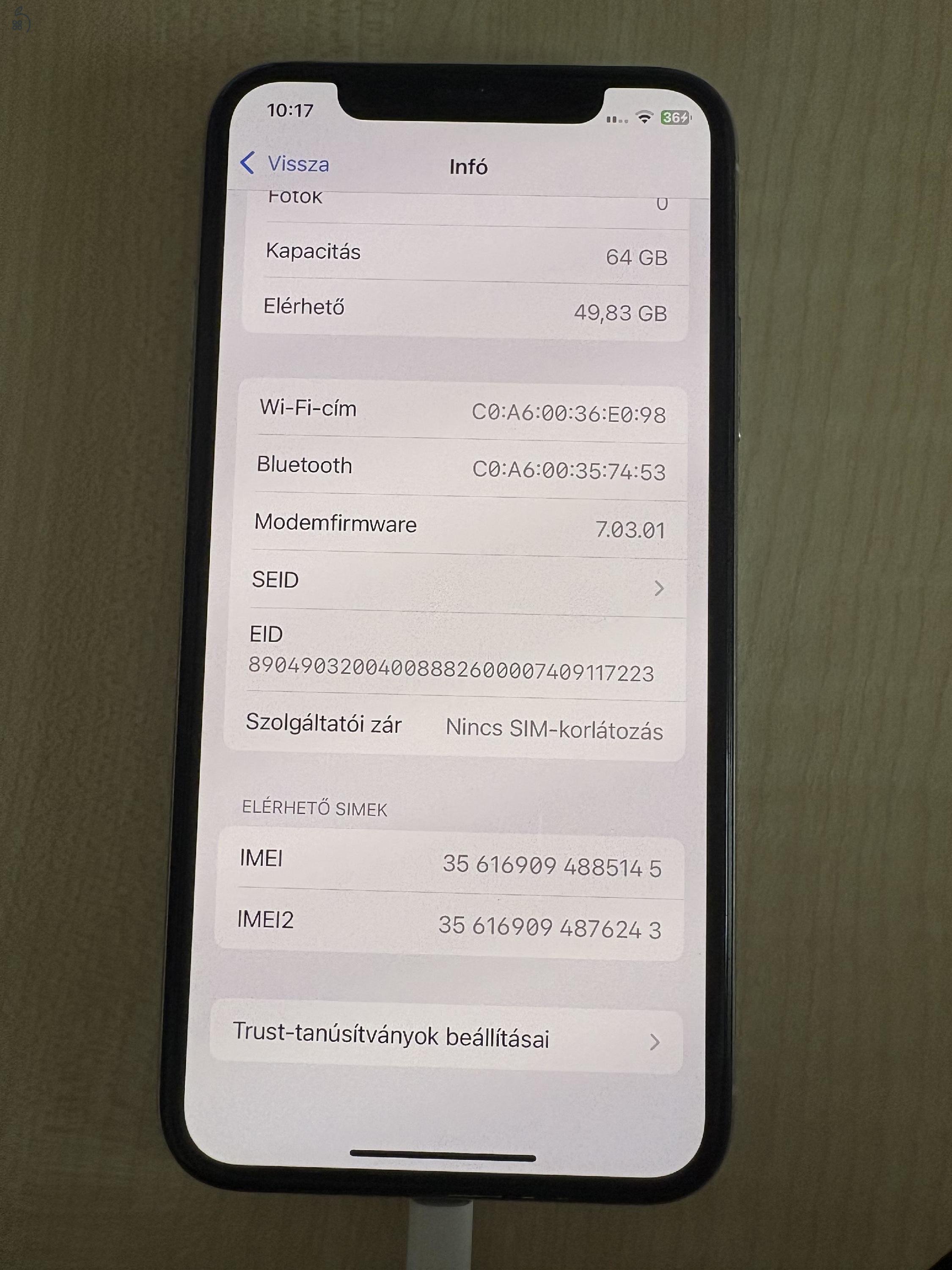 Rendkívül megkímélt iPhone XS 64GB gyári független, cserélt akkuval