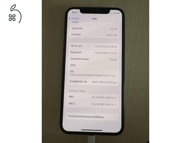 Rendkívül megkímélt iPhone XS 64GB gyári független, cserélt akkuval