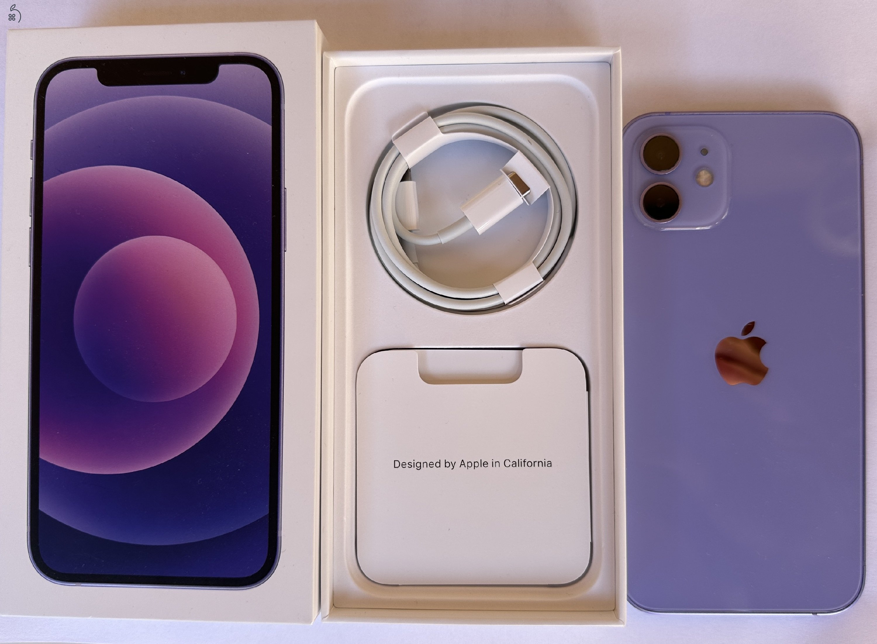 iPhone 12 64GB Purple karcmentes gyári állapotban, kártyafüggetlen, ajándék tokkal