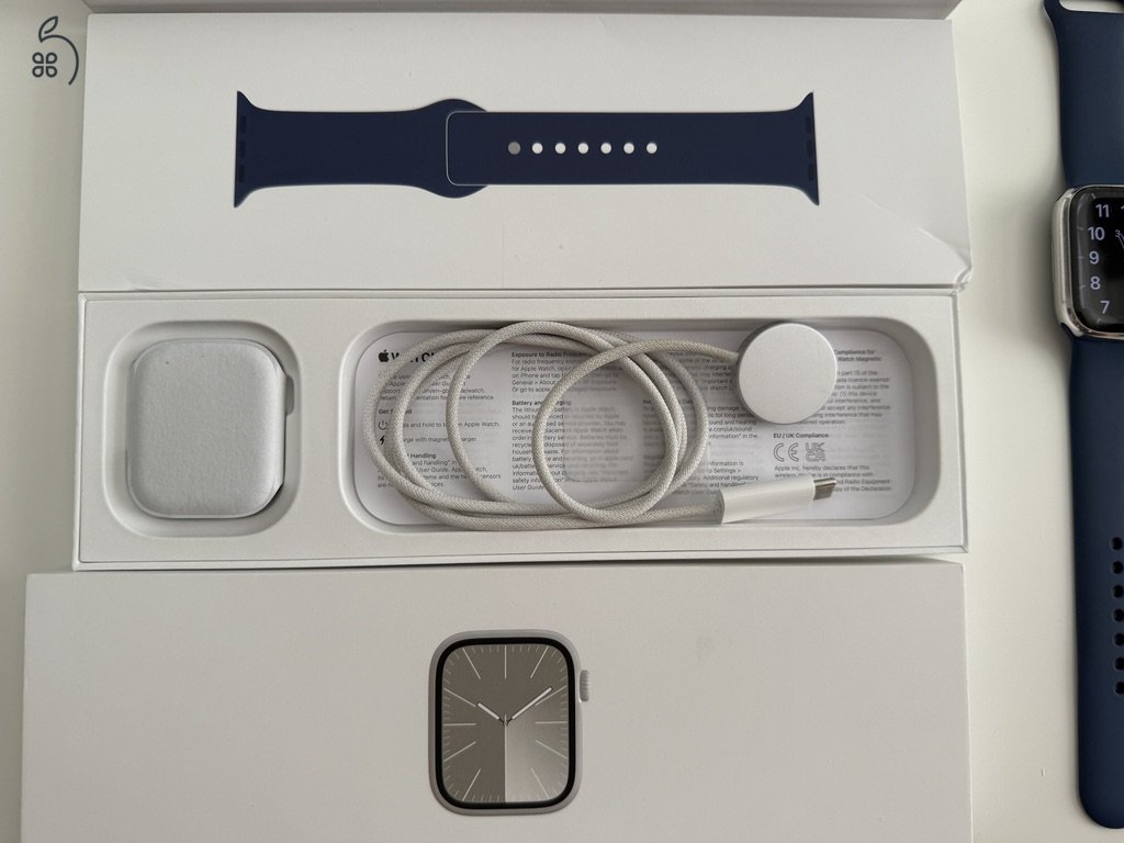 Apple Watch Series 9, 45 mm – ezüst rozsdamentes acél, garanciás, GPS+LTE változat