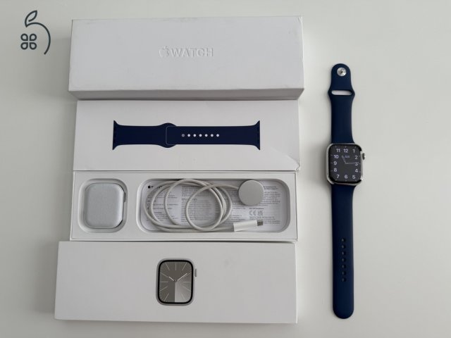 Apple Watch Series 9, 45 mm – ezüst rozsdamentes acél, garanciás, GPS+LTE változat