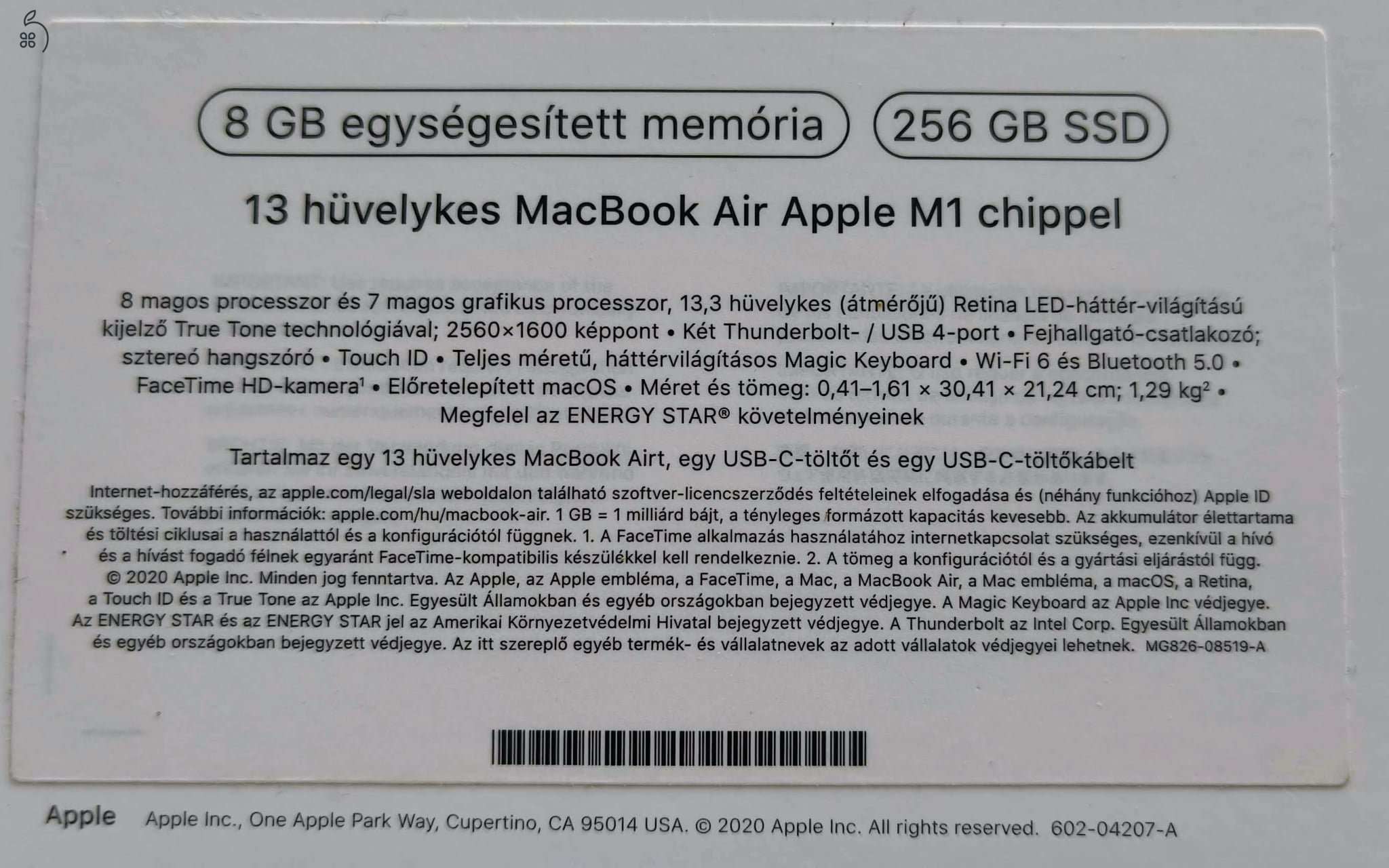 Macbook Air M1 8GB (100%-os gyári akkumulátorral) eladó + 2025.09.07-ig ajándék Xiaomi Smart Kettle Pro ajándék