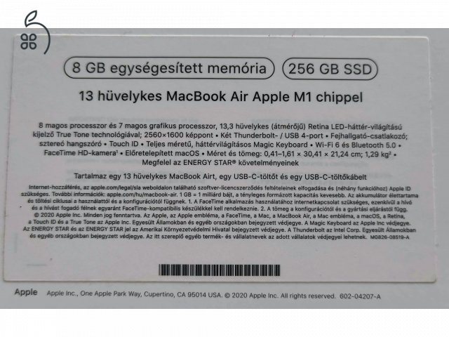 Macbook Air M1 8GB (100%-os gyári akkumulátorral) eladó + 2025.09.07-ig ajándék Xiaomi Smart Kettle Pro ajándék