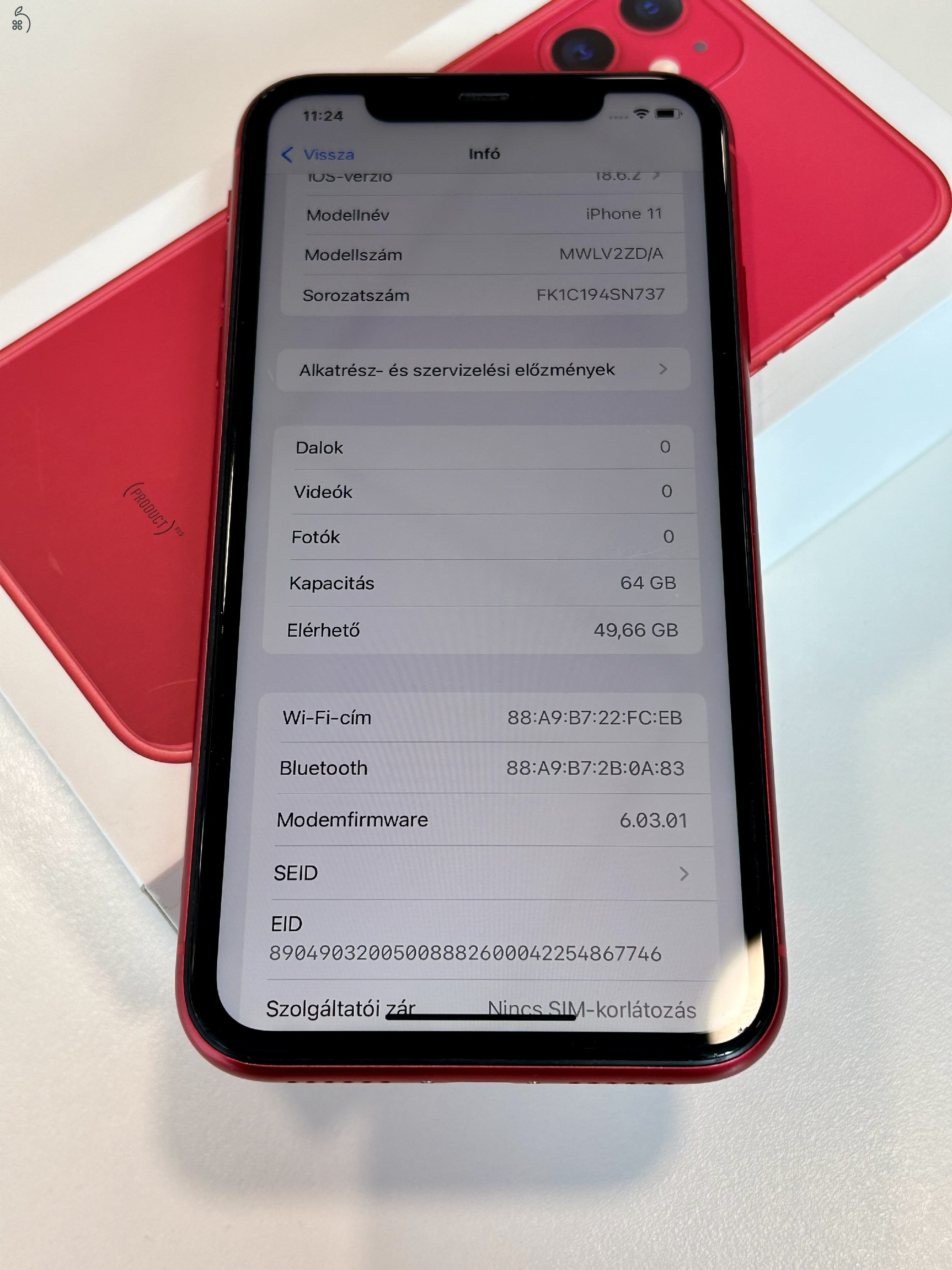 Megkímélt iPhone 11 RED 64GB 100% Akku