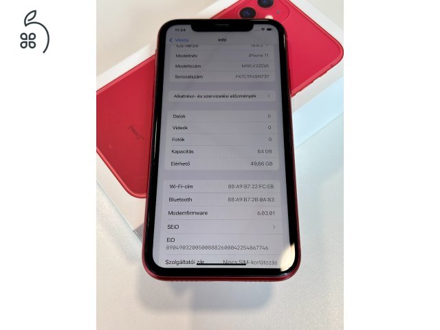 Megkímélt iPhone 11 RED 64GB 100% Akku