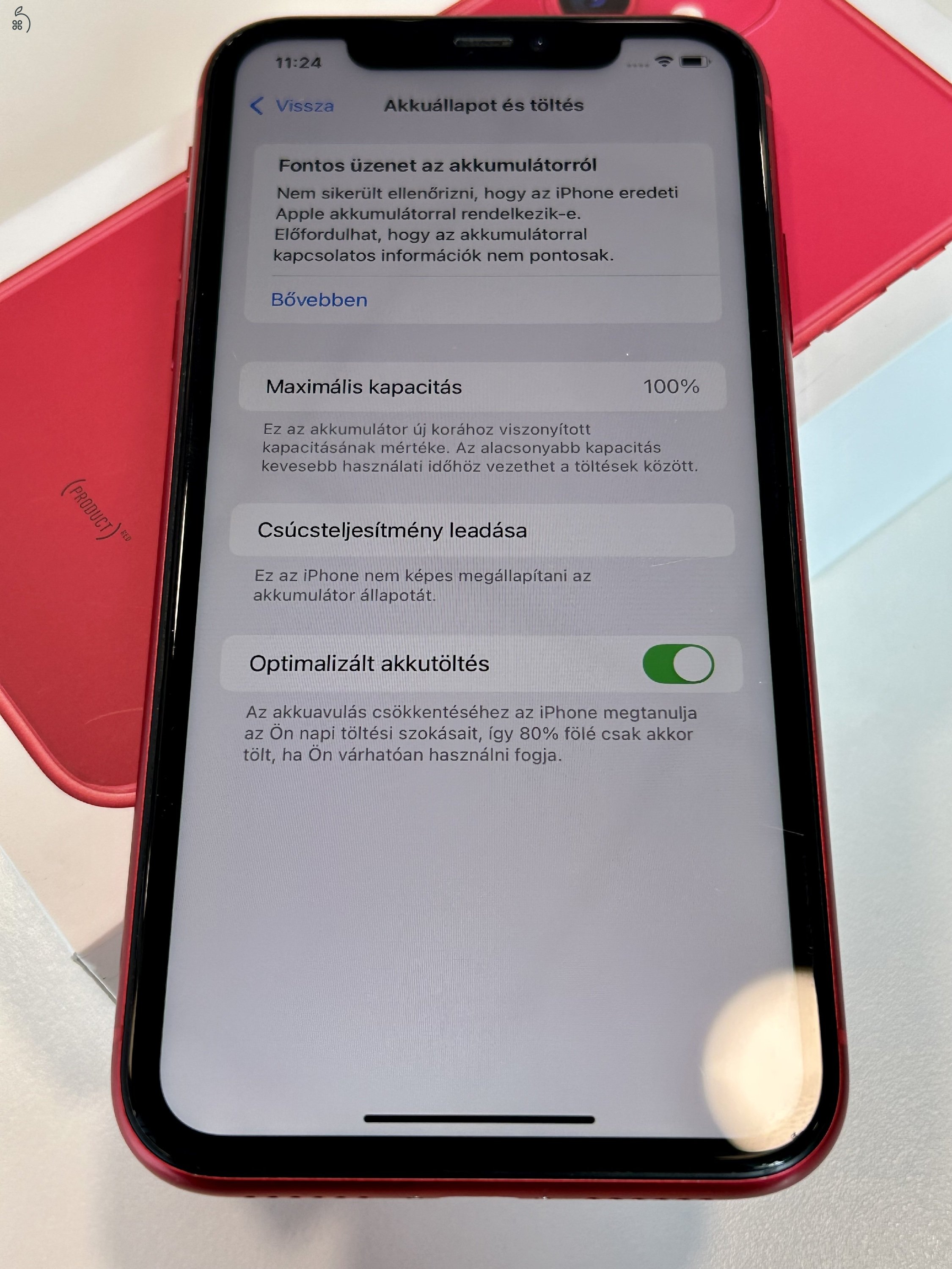 Megkímélt iPhone 11 RED 64GB 100% Akku