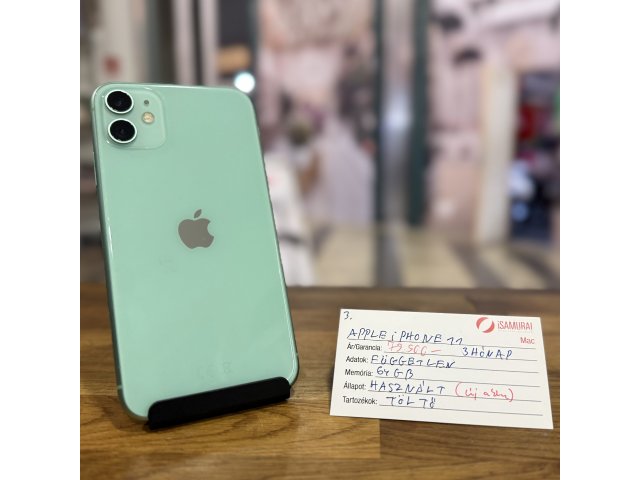 3. Apple iPhone 11  - 64 GB - Zöld - Független-ÚJ Akku
