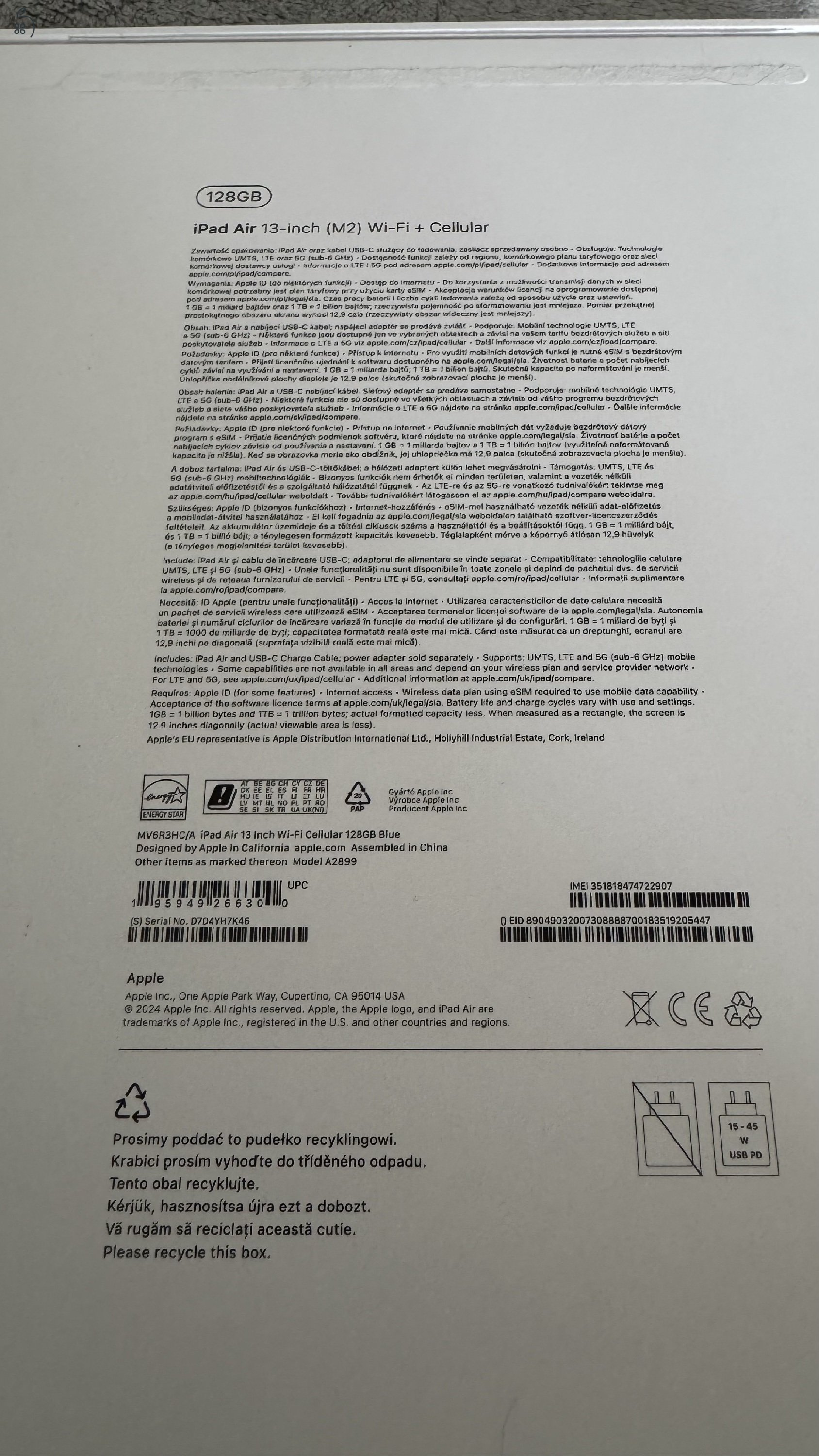 iPad Air 2024 (M2) 13” 128 GB Wi-Fi+Cellular Blue & Apple Pencil Pro
