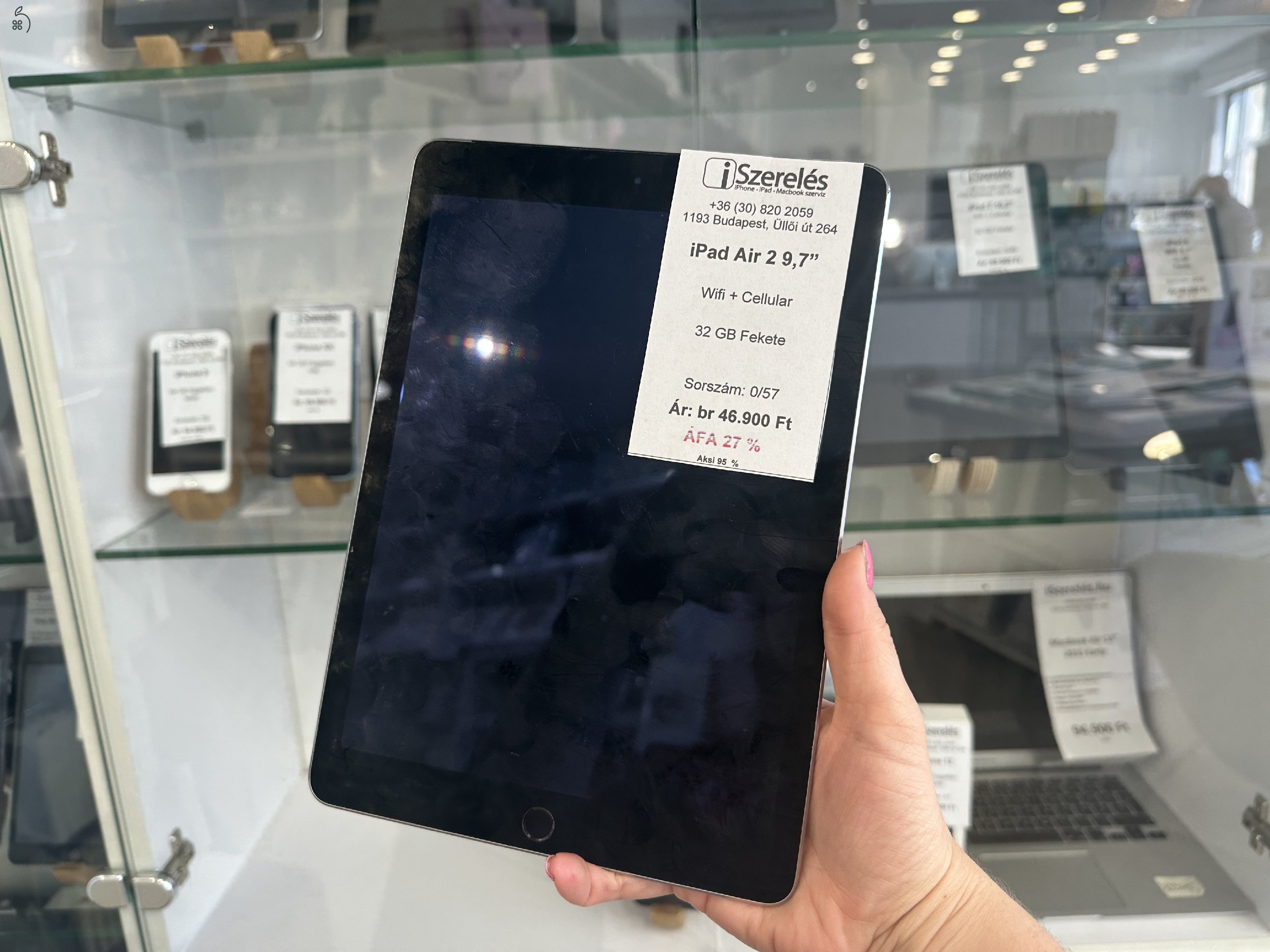ÁFA 27% | iPad Air 2 32GB Wifi+Cellular Space Grey akku 95% (0/57) 