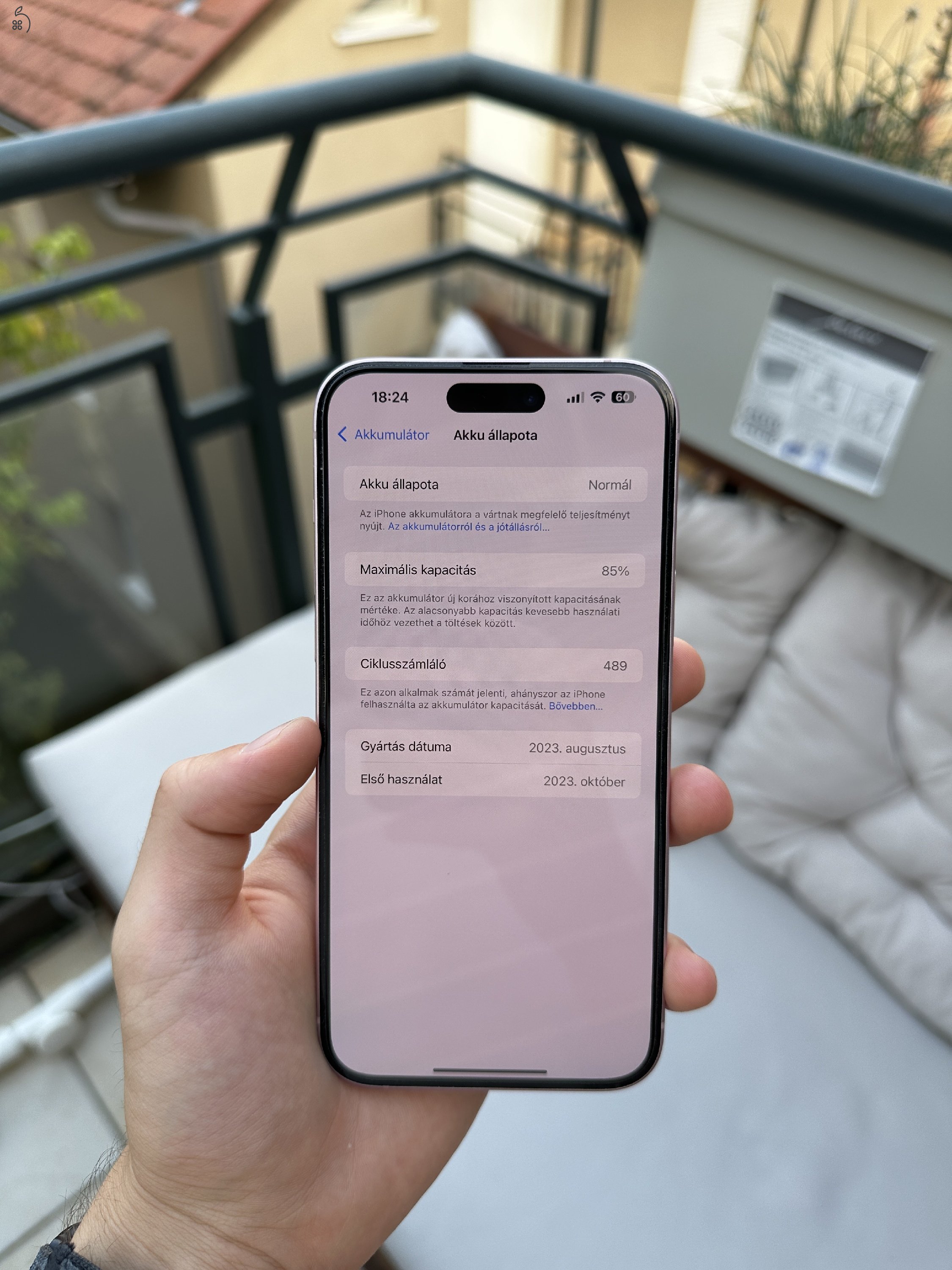 iPhone 15 Plus 128GB 85% AKKU, FÜGGETLEN!! GARANCIÁLIS PINK/ RÓZSASZÍN