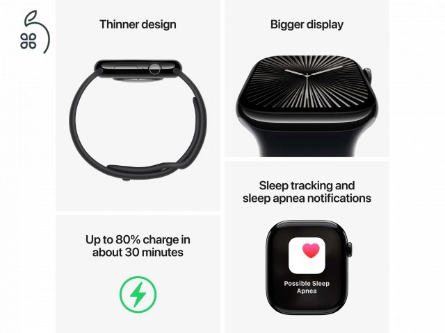 Apple Watch Series 10, 46mm Cellular Jet Black, Aluminium Case with Ink Sport Loop